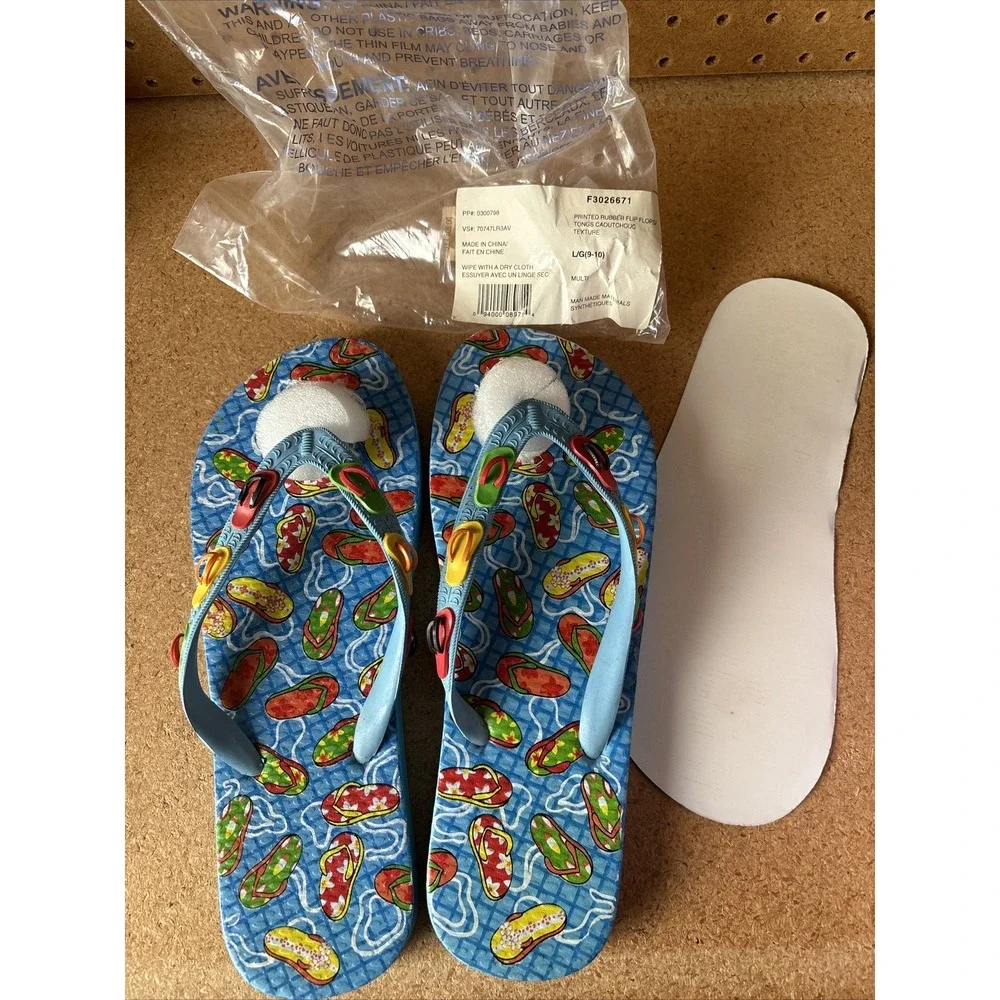 Vintage Women's Printed Flip Flops Size 9/10 Rubber Rings Caoutchouc 3070